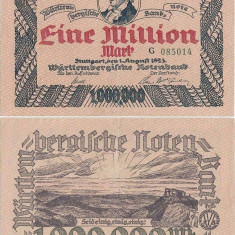 1923 (1 VIII), 1.000.000 mark (P-S987) - Germane ( Württemberg) - stare XF+++!