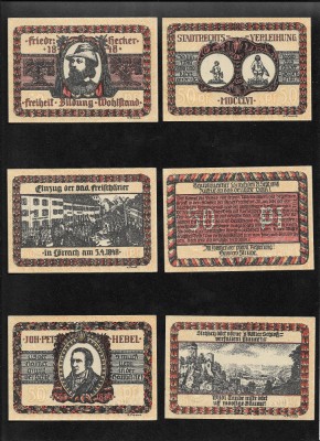 Set Notgeld 6 x 50 pf L&amp;ouml;rrach foto