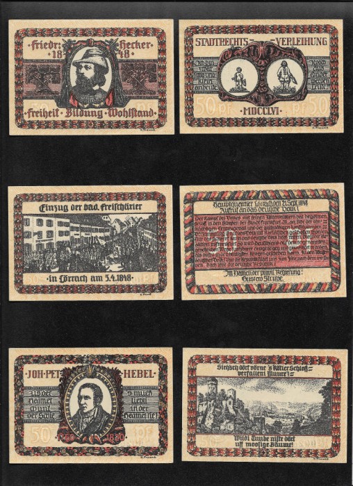 Set Notgeld 6 x 50 pf L&ouml;rrach