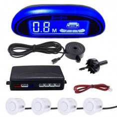 Set senzori Parcare auto Detector PARKTRONIC Display radar monitor 4 senzori ALB