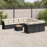 VidaXL Set canapele de grădină, 12 piese, cu perne, negru, poliratan 3256238