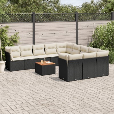 vidaXL Set canapele de grădină, 12 piese, cu perne, negru, poliratan 3256238 foto