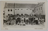 AVRIG , MUNCITORI STICLARI , LOCALNICI , COPII SI ADULTI , FOTOGRAFIE DE GRUP LANGA FABRICA DE STICLARIE , CARTE POSTALA INTERBELICA