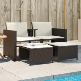 Canapea Gradina 2 Locuri Poliratan Maro cu Masa, Scaune si Perne incluse. Set Mobilier Exterior Relaxare Terasa/Balcon