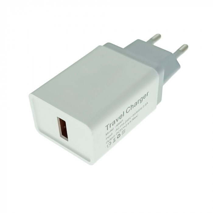 Incarcator retea cu un port USB, 5V, 2.4A, alb