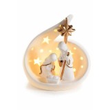 Figurina Nasterea Domnului ceramica alba aurie cu led II 11x12.5 cm