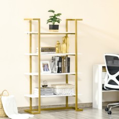 HOMCOM Raft din lemn si otel cu 4 niveluri de depozitare, elegant, auriu, cu un design multifunctional robust, suport organizator multifunctional inal foto