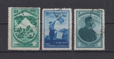 Jamboreea Nationala Sibiu 1932 - 25 bani, 50 bani, 3 Lei stampilate foto