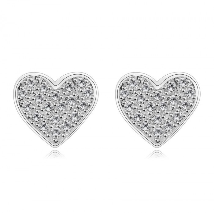 Cercei cu știfturi din argint 925 &ndash; inimioare simetrice, zirconii transparente