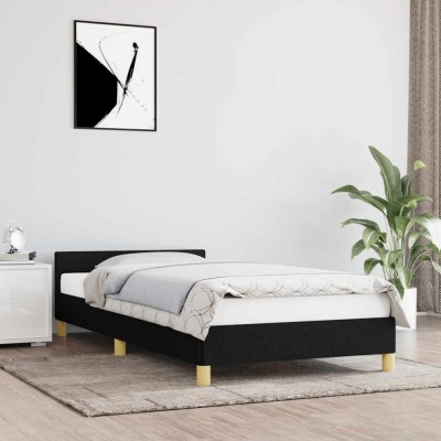 vidaXL Cadru de pat cu tăblie fără saltea, negru, 90x190 cm, textil foto