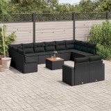 Cumpara ieftin Set mobilier de grădină cu perne, 13 piese, negru, poliratan