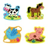 Puzzle Bebe cu 4 Animale de la Ferma, 16 piese mari, Multicolor, CMCLASS