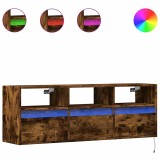 Cumpara ieftin Comoda TV de perete cu lumini LED, stejar fumuriu, 130x31x45 cm