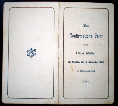 P.190 GERMANIA INVITATIE CELEBRARE HANS M&amp;Uuml;LLER + MENIU 1899 foto
