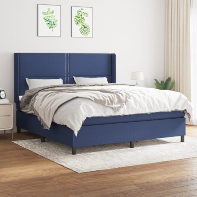 vidaXL Pat box spring cu saltea, albastru, 180x200 cm, material textil 3131375 foto