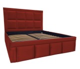 Pat tapitat Premium, 140/200 cm, caramiziu 230, cu somiera metalica rabatabila si spatiu de depozitare