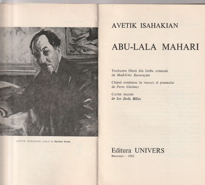 AVETIK ISAHAKIAN - ABU-LALA MAHARI ( EDITIE BILINGVA ARMEANA - ROMANA )