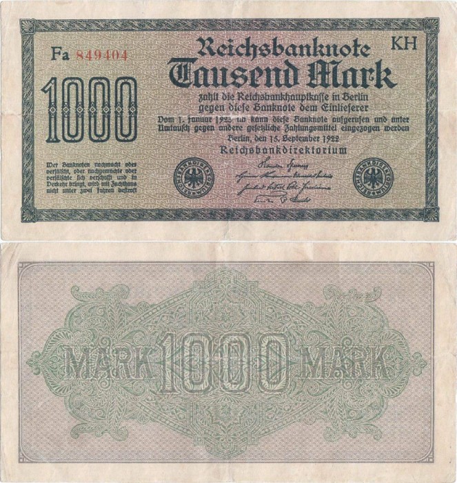 1922 (15 Septembrie), 1.000 Mark (P-76f.2) - Germania