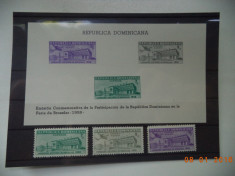 1958 R.Dominicana Mi 669-671 si Mi - bloc 20 Serie si colita** Expo Bruxelles. foto