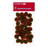 Pompoane textile cu diametru 25 mm,verde cu rosu ,30 bucati set