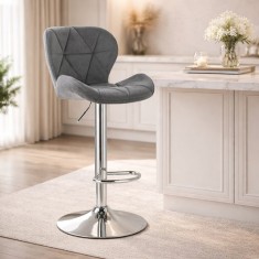 Scaun de bucatarie/bar, Artool, West, rotativ, catifea gri, picior metal argintiu, 46x48.5x90-111 cm