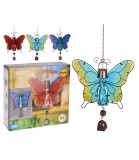 Decoratiune de gradina Butterfly cu lampa solara LED si clopotel, Albastru/Mov