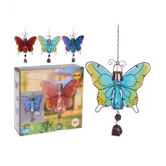 Decoratiune de gradina Butterfly cu lampa solara LED si clopotel, Albastru/Mov