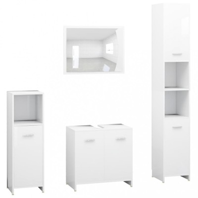 Set mobilier de baie, 4 piese, alb, lemn prelucrat foto
