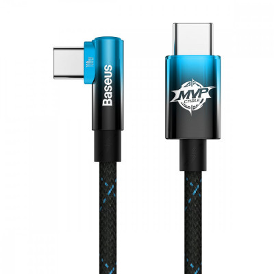 Baseus MVP Cablu Cot &amp;icirc;n Unghi Cablu De Alimentare Cu Conector Lateral USB Tip C / USB Tip C 2m 100W 5A Albastru (CAVP000721) foto