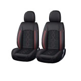 Huse auto premium 5 locuri Carguard Deluxe piele ecologica perforata si textil - negru - rosu inchis