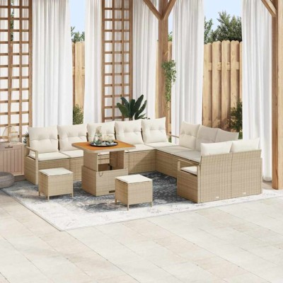 vidaXL Set de canapele pentru grădină cu pernă 13 pcs Bej Rattan poli 3362581 foto