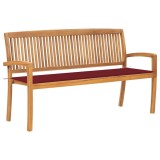 vidaXL Bancă de grădină stivuibilă cu pernă, 159 cm, lemn masiv tec