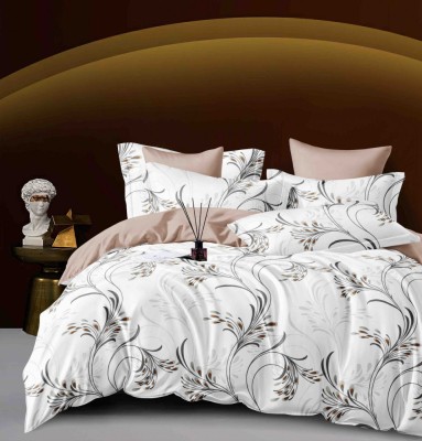 Lenjerie pat dublu,bumbac finet,6 piese,cearceaf cu elastic,alba maro cu flori-A971 foto