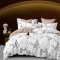 Lenjerie pat dublu,bumbac finet,6 piese,cearceaf cu elastic,alba maro cu flori-A971