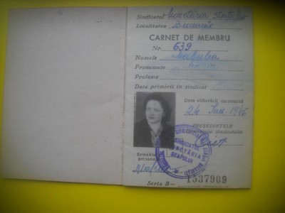 HOPCT CARNET DE MEMBRU SINDICAT-UGSR -MONETARIA STATULUI - 1964 [ 4 ] - ROMANIA foto