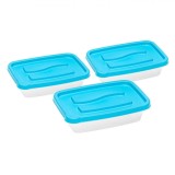 Set Recipiente Alimente, 1.02L, Capac Turcoaz, 3 Bucăți, Plastic Transparent, Oem