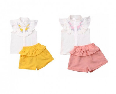 Set camasuta si pantaloni cu broderie Drool (Culoare: Galben, Marime: 130) foto