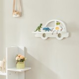 Raft de perete pentru copii Skanderborg, model masina, alb, 40 cm