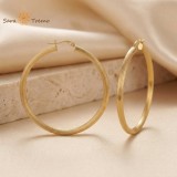 Cumpara ieftin Cercei Siena , cercei rotunzi mari cu textura liniara, placati cu aur 18K, fabricati A n Brazilia, 6,2 cm