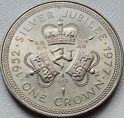 1 Crown 1977 Isle of Man / Insula Man, Silver Jubilee, km#41 foto