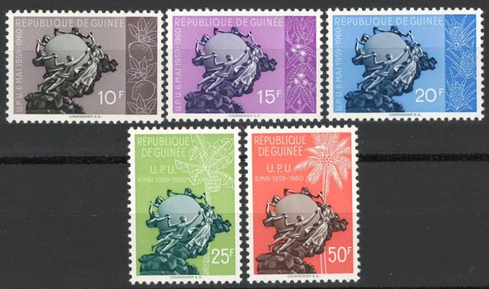 Guinea 1960 Mi 44/48 MNH - Prima aniversare de la admiterea Guineei la UPU