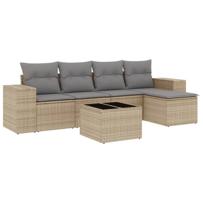 Set canapele de gradina cu perne, 6 piese, bej, poliratan