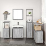 Set 5 piese mobilă baie vidaXL lemn compus gri sonoma: dulap lavoar, &icirc;nalt, perete, oglindă - spațiu depozitare, design modern