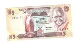 Bancnota Zambia 5 kwacha 1986-1987, aproape UNC