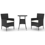 Cumpara ieftin Set bistro de gradina cu perne, 3 piese, negru, poliratan