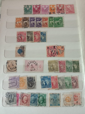 Lot timbre stampilate diferite, SUEDIA, 650 bucati, clasor bonus foto