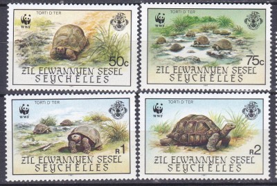 DB1 Fauna Marina Seychelles1985 WWF Broasaca Testoasa 4 v. MNH foto