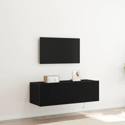 vidaXL Dulap de perete cu LED-uri, stejar negru, 100x35x31 cm foto