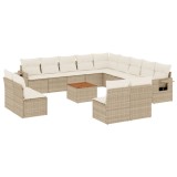 Set canapele de gradina, 14 piese, cu perne, bej, poliratan