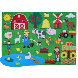 Plansa de activitati pentru copii, fetru, 104 x 75 cm, 39 piese tematice, ghidul micului fermier, 12-28 luni, Unisex, Verde